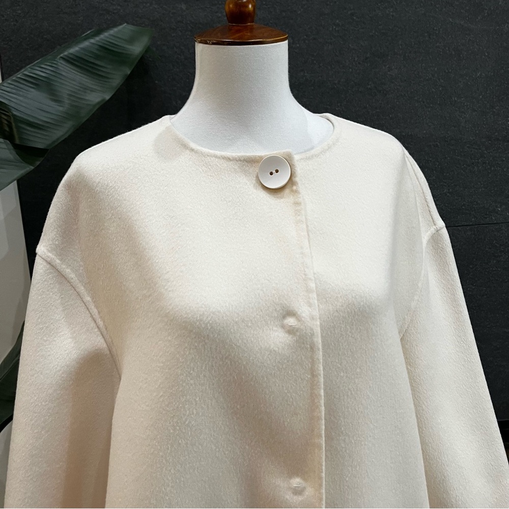 Prada Wool Collarless Coat Off White Size 42 - Picture 7 of 16